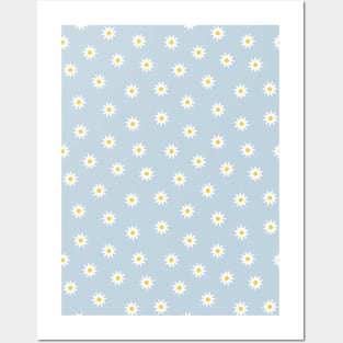 Daisy Flower Pattern, Blue Posters and Art